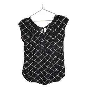 LC Lauren Conrad black blouse with pink bows size medium tie at neck